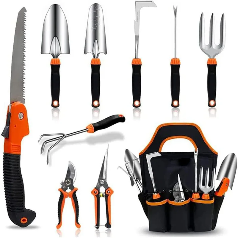 Stainless Steel Garden Hand Tools Kit Heavy Duty 10pcs Gardening Tool Set With Anti-Slip Handles For Home Yard Outdoor Use