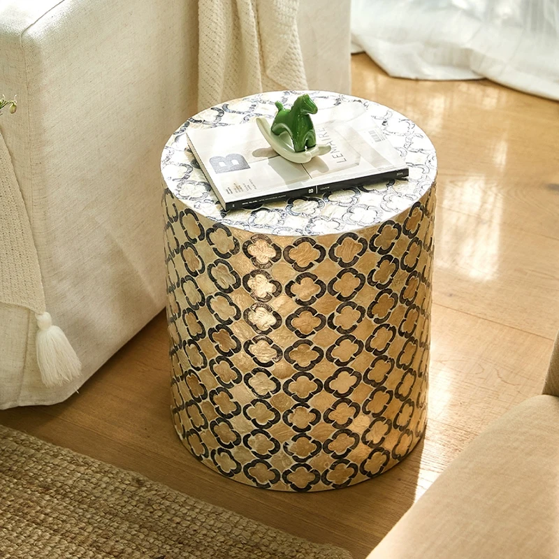k*-Creative Shell Tea Table,Round Art Coffee Table,Luxury Living Room Side Table,Home Decor,Cylinder Storage Desk