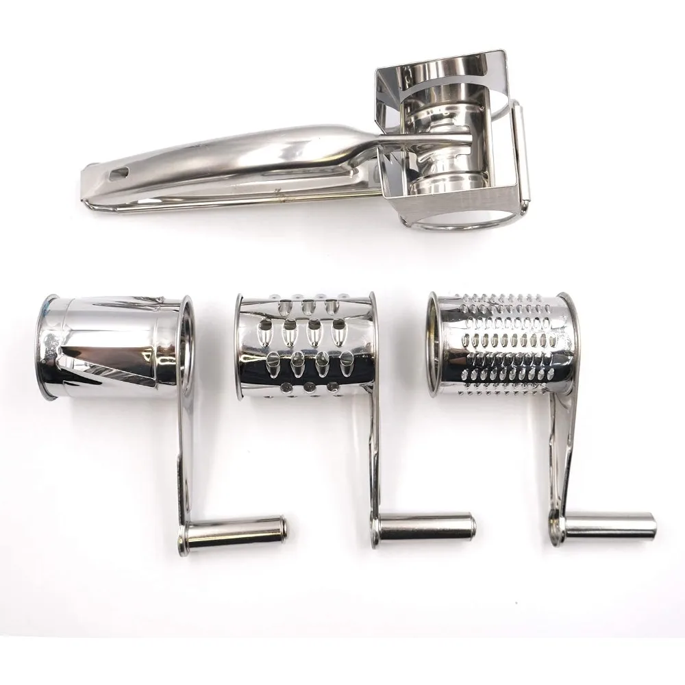 Stainless Steel Rotary Cheese Grater Handheld Cheese Cutter Slicer with Stainless Drum for Grating Hard Chocolate Nuts