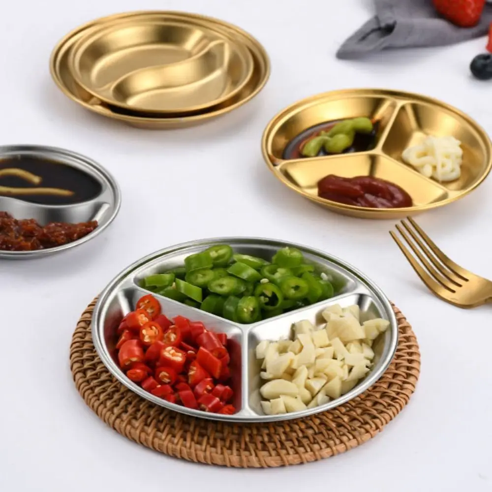 Stainless Steel Sauce Dishes 10/12/14cm 2/3 Grids Sauce Plate Appetizer Plates Sushi Dipping Seasoning Tray Resturant