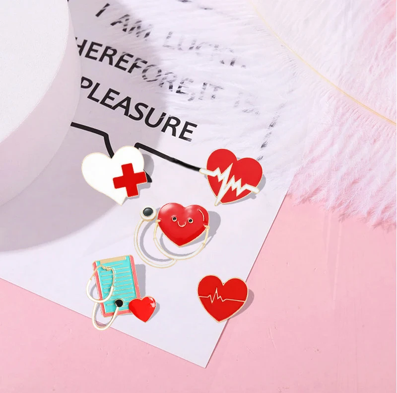 Medical Pin Lapel Badge Bag Cartoon Jewelry Gift for Kids Friends Heartbeat Stethoscope Enamel  Brooch Custom Electrocardiogram