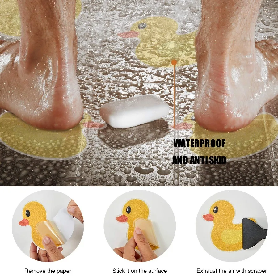 12pcs Bathroom Bathtub Anti-slip Stickers Duck-shaped Cartoon Anti-slip Stickers with Scraper Bathroom Stickers Safety Anti-slip