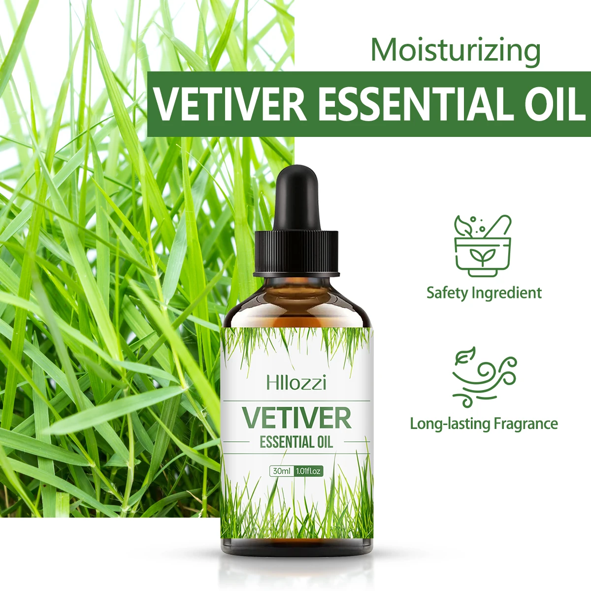 30ml Vetiver Essential Oil Pure Essential Oil Relieve Stress Suitable for Aromatherapy Candles Car Diffuser Humidifier