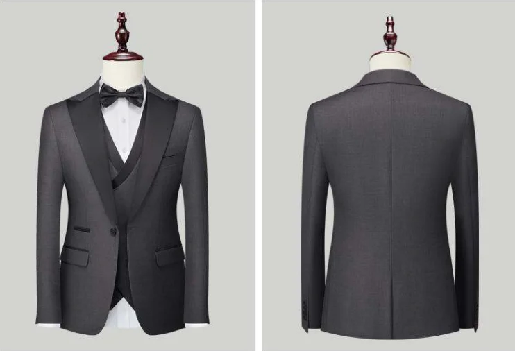 trajes para hombre traje de hombre elegante Los hombres de la marca lujo delgado británico boda color sólido vestido chaqueta masculina traje tres piezas chaleco Pantalones