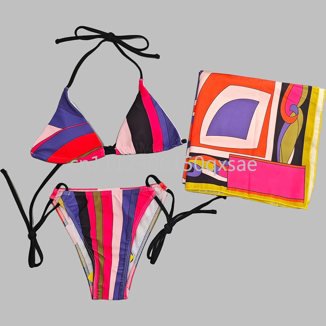 Scarf Bikini Sets with Letter Signature Logo Headband Scarf Swimsuits Beachwear Swimwear