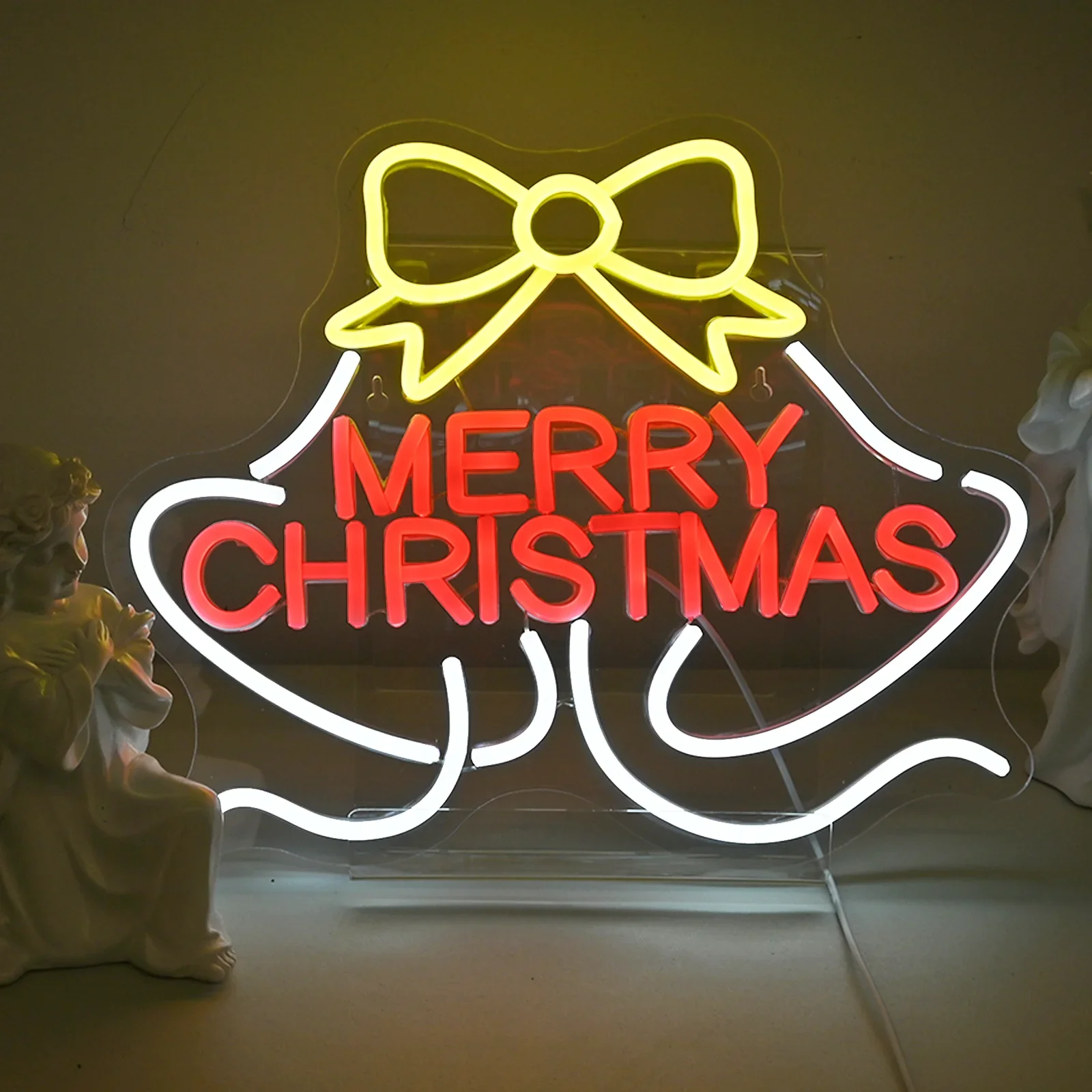 

Merry Christmas Bells Neon Sign USB Dimmable Light Up Sign Wall Decor for Living Beer Bar Game Room Hotel Birthday Party Restaur