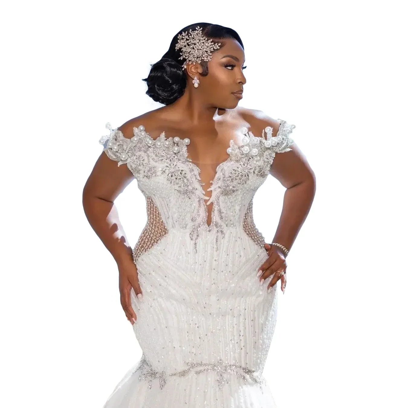 تخصيص نمط جديد الحبيب بلورات الخرز حورية البحر فساتين الزفاف Vestido De Casamento انظر من خلال فساتين الزفاف الدانتيل