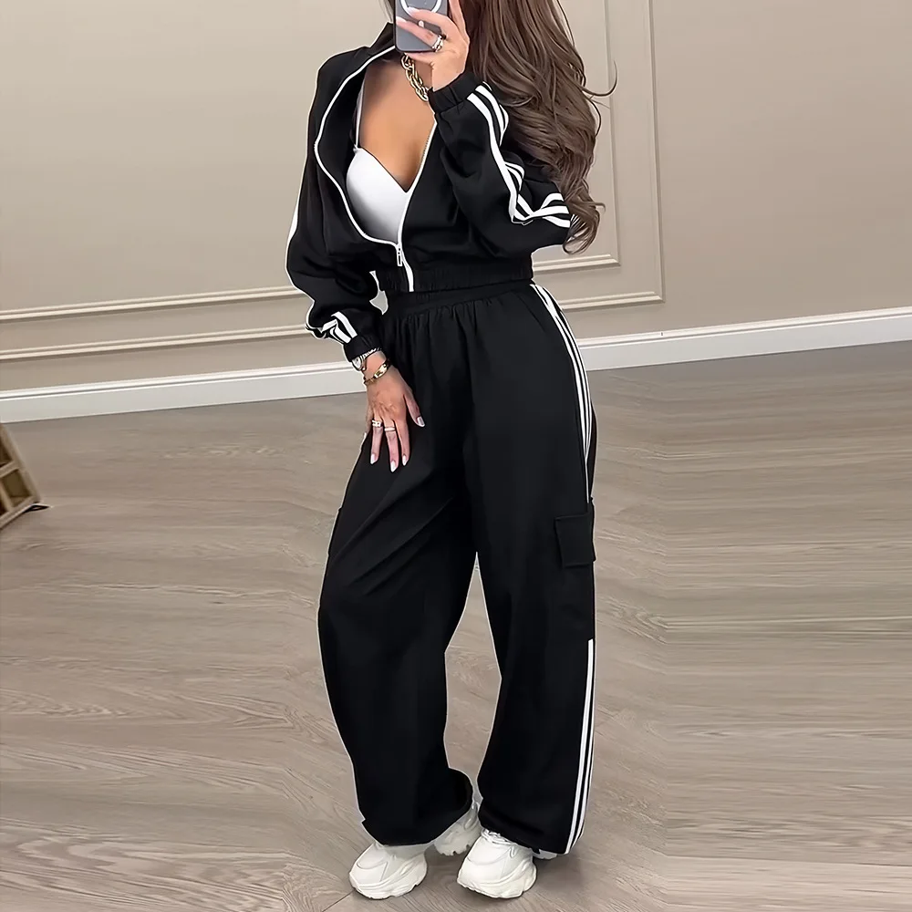 Striped Long Sleeve Blazer Jumpsuit Pants Set Women Spring Summer Matching Tracksuit