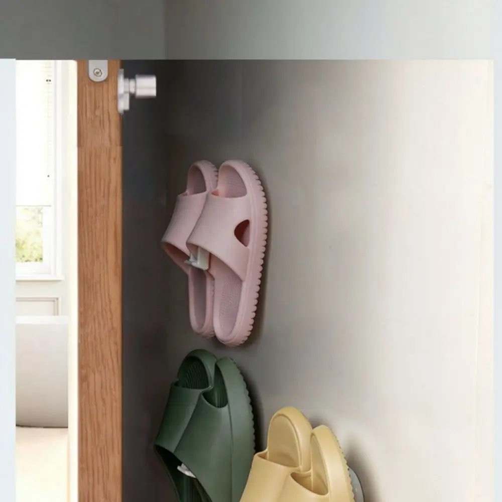 Punch Free Slipper Storage Rack Bathroom Wall Organizer Hanging Shoe Holder Shelf Adhesive Space Saving Rack For Modern Home