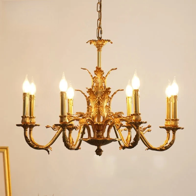 8-head French Copper Chandelier Villa Living Room Luxurious Atmosphere European Bedroom Restaurant Retro Entrance Lamp