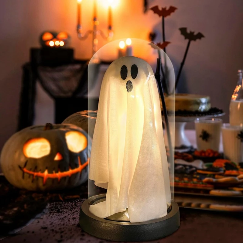 Fantasma iluminado en Cloche, fantasma iluminado y Calavera, Cloche de plástico para Halloween, fantasma con luz, decoraciones para Halloween