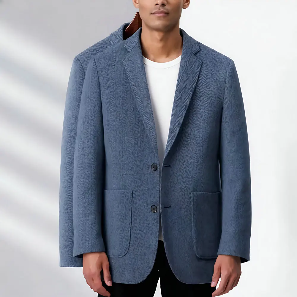 

Quiet Luxury Men's Classical Subtle Pattern Suit Jacket Blue Gray Khaki Fitting Blazers Office Workwear Gentlemen Outfit Stylish