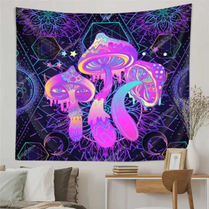 Fairytale Dreamy Mushroom Tapestry Psychedelic 3D Carpet Bohemian Home Decor Witchcraft Hippie Kids Room Decor Wall Tapestries