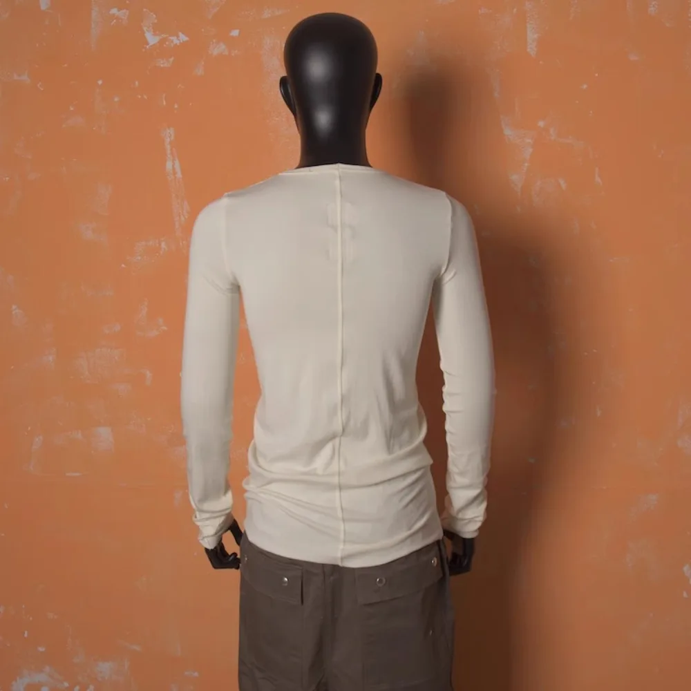 RO High Street Cashmere Tees T-shirt Tops Men's Height Elastic Long Sleeved Round Neck Base Inner and Outer Wear Medium Thick