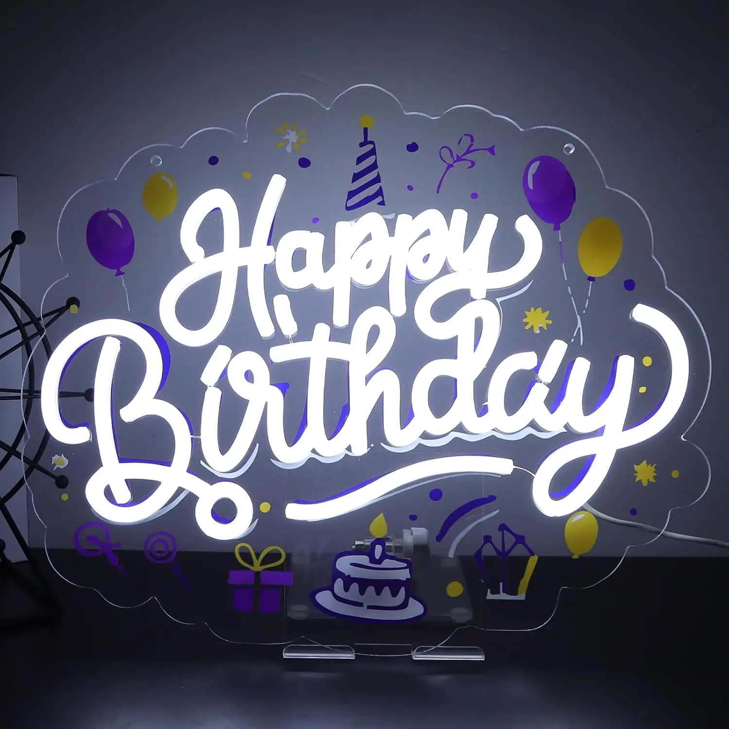 

Happy Birthday Neon Sign USB Powered LED Light for Birthday Party Cake Tables Room Bedroom Decoration Gift Art Wall Light