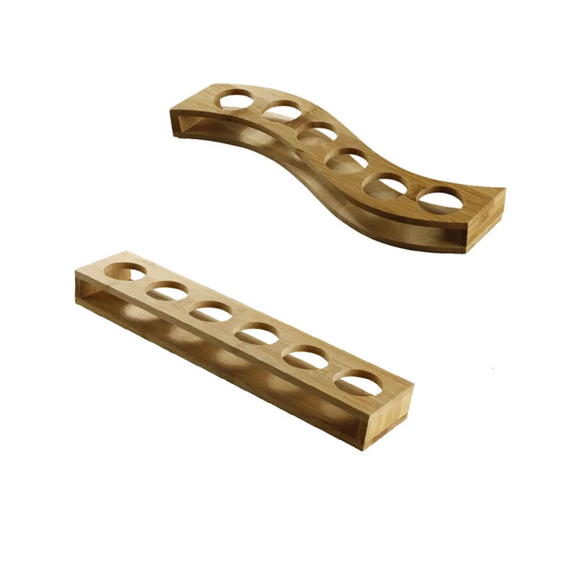 Chinese Style Bamboo Wood Shot Glass Holder Bullet Shape Bar Accessories Storage Rack Handmade Glass Cup Stand Pure Color