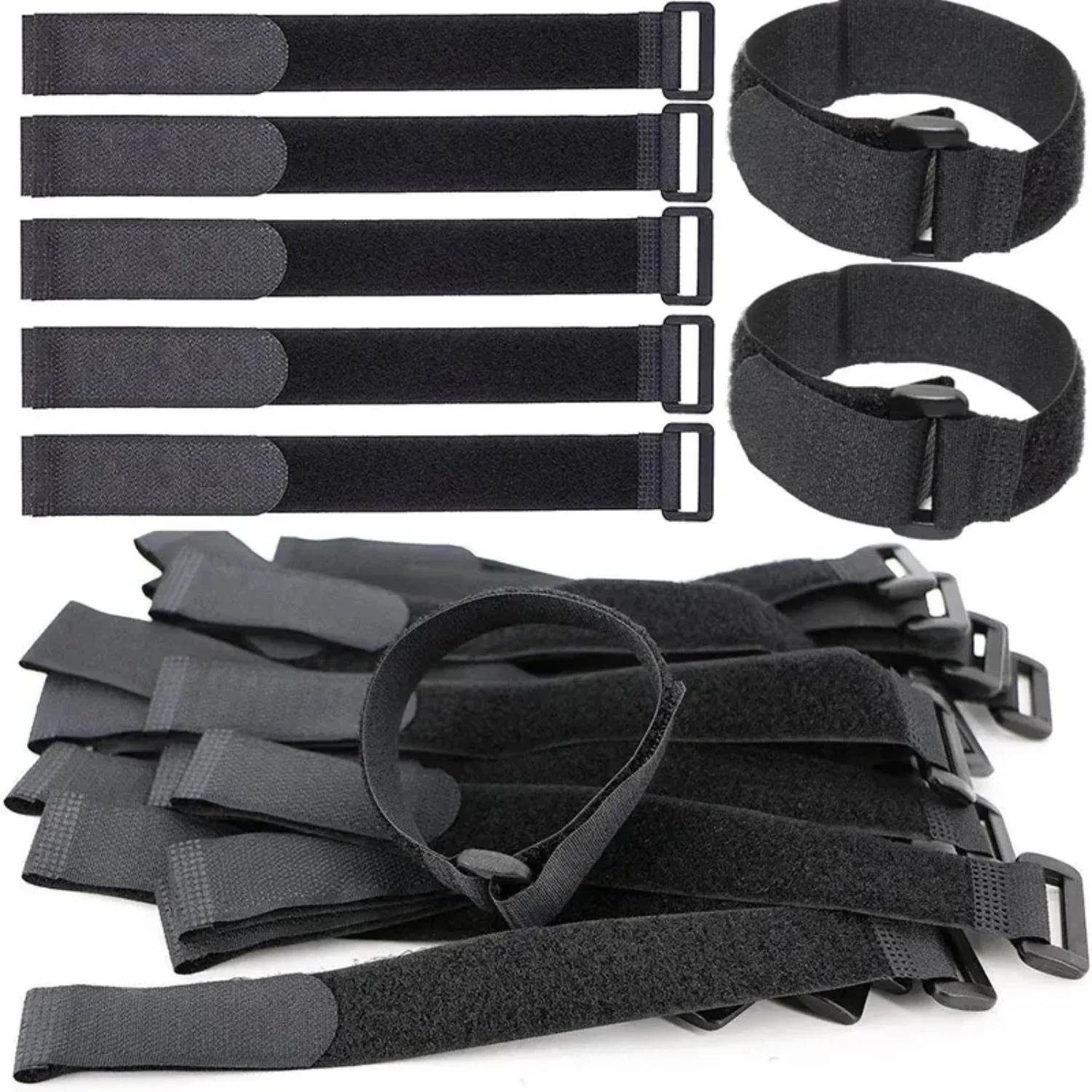 100-10PCS Hook and Loop Straps Reusable Fastening Cable Strap Nylon Cord Organizer for Household Office Wires Cord Management
