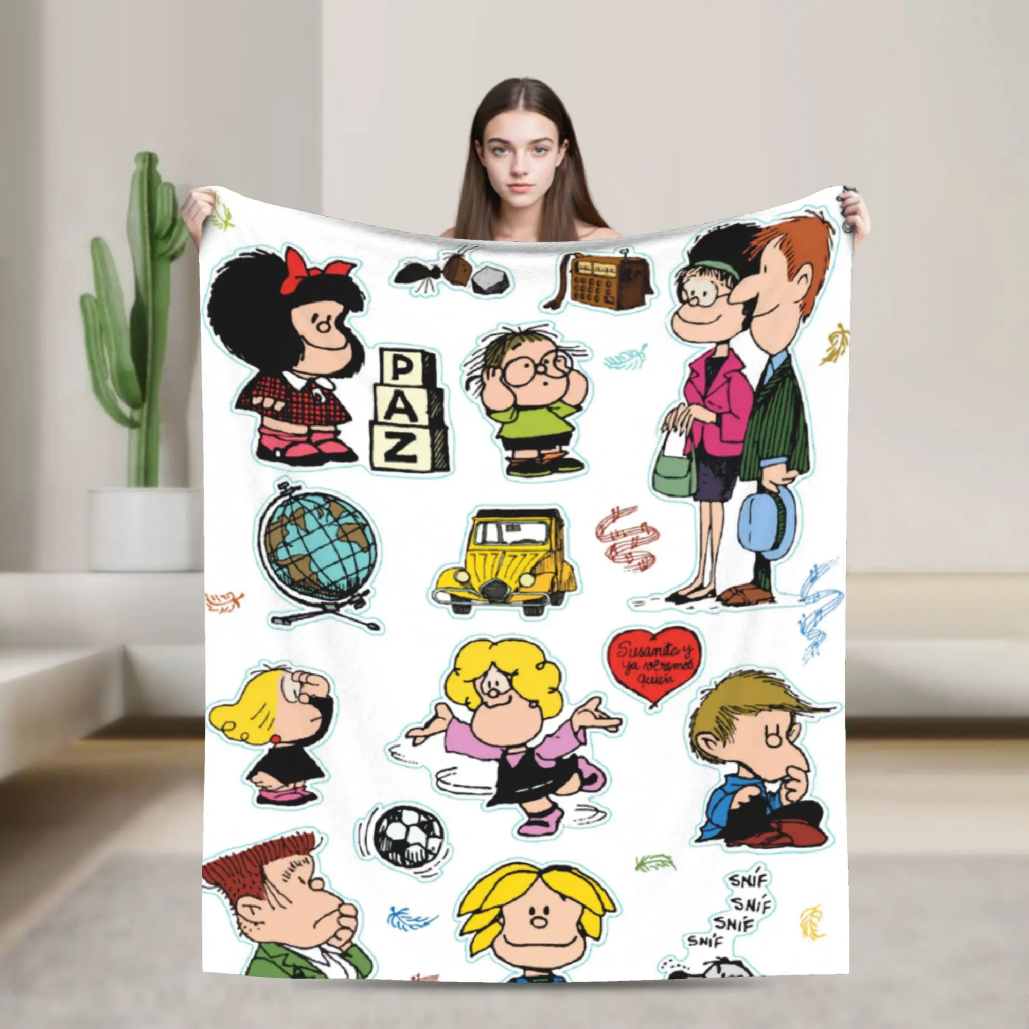 

Mafaldas Characters Fleece Throw Blanket Cartoon Blankets for Home Travel Warm Bedspread,