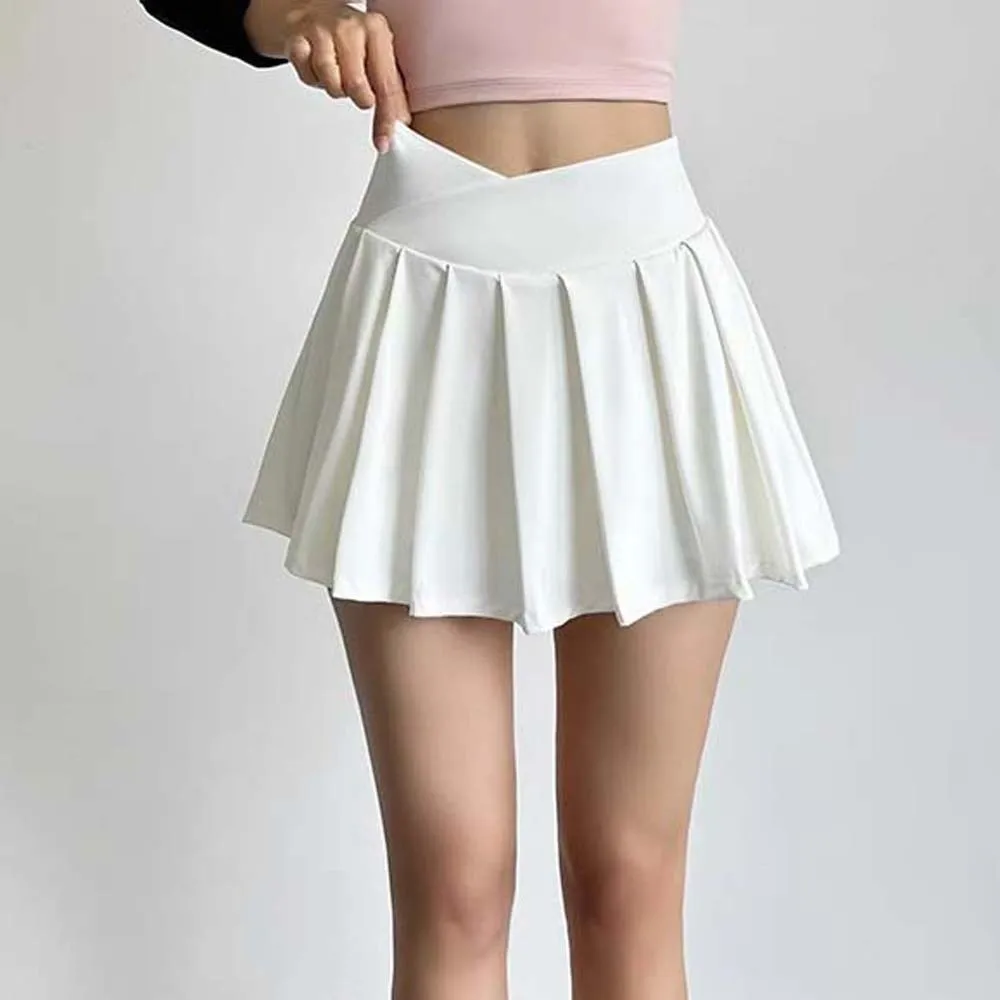 

Combined in One High Waist Pleated Skirt Fitness Clothes Tight Tennis Short Fillibeg Breathable Solid Color Elastic Pants Skirt