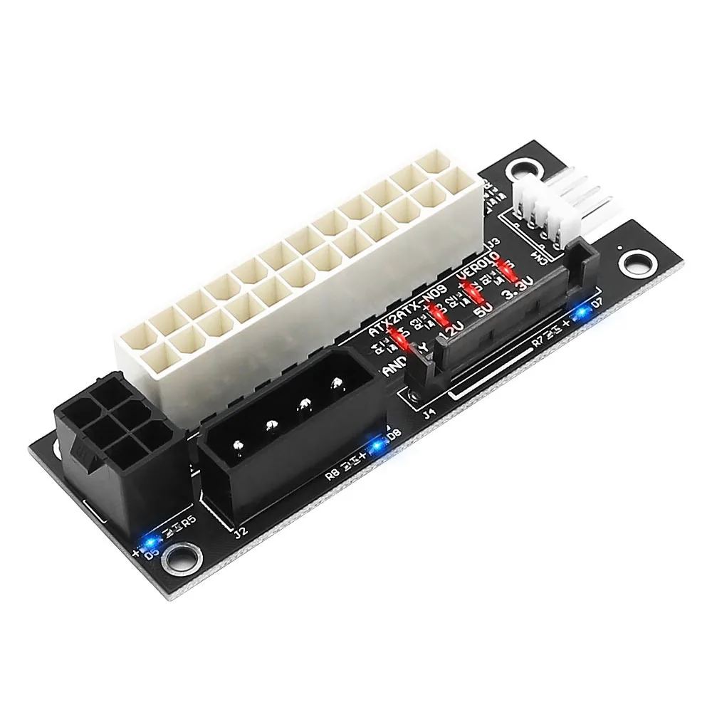 4 in 1 Molex 4Pin/SATA/ATX 6Pin/4Pin Dual PSU Multiple Power Supply Adapter Synchronous Power Board Add 2PSU with LED