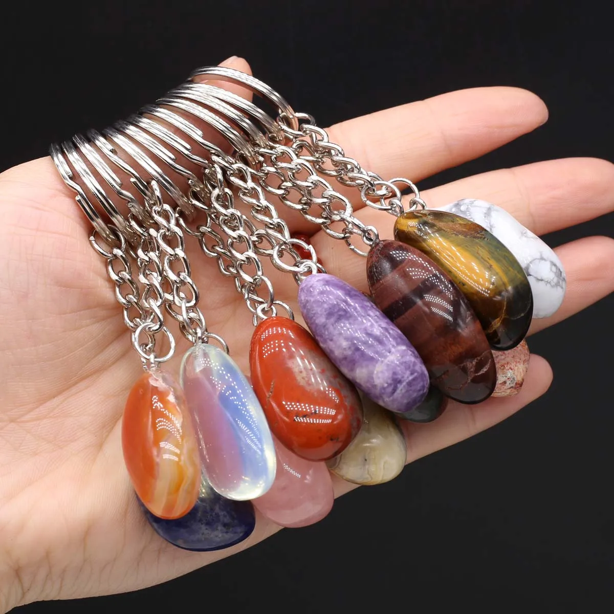 Natural Raw Ore Keychain Gem Reiki Healing Quartz Agate Citrine Irregular Stone Pendants Charms DIY Jewelry Making Accessorie