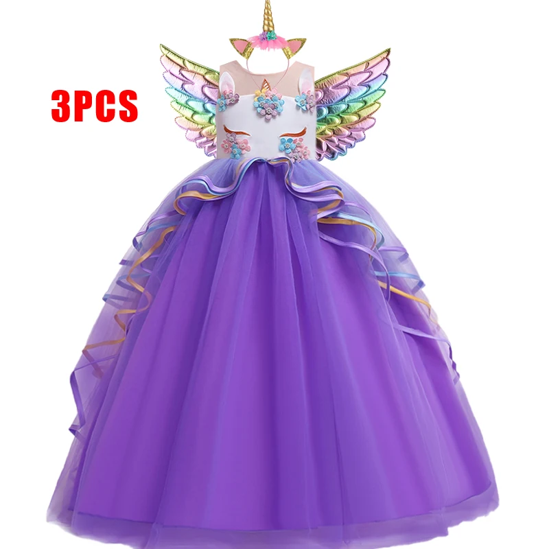 Elegante Regenbogen Einhorn Party Mädchen Kleid Cosplay Kostüm Blume Applikationen Geburtstag Prinzessin Prom Kleid Tüll Hochzeit Kinder Kleiden