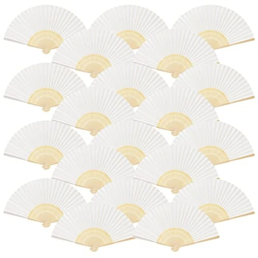 

82 Pieces Handheld Paper Fan Paper Folding Fans with Bamboos for Wedding Gift, Party, Home