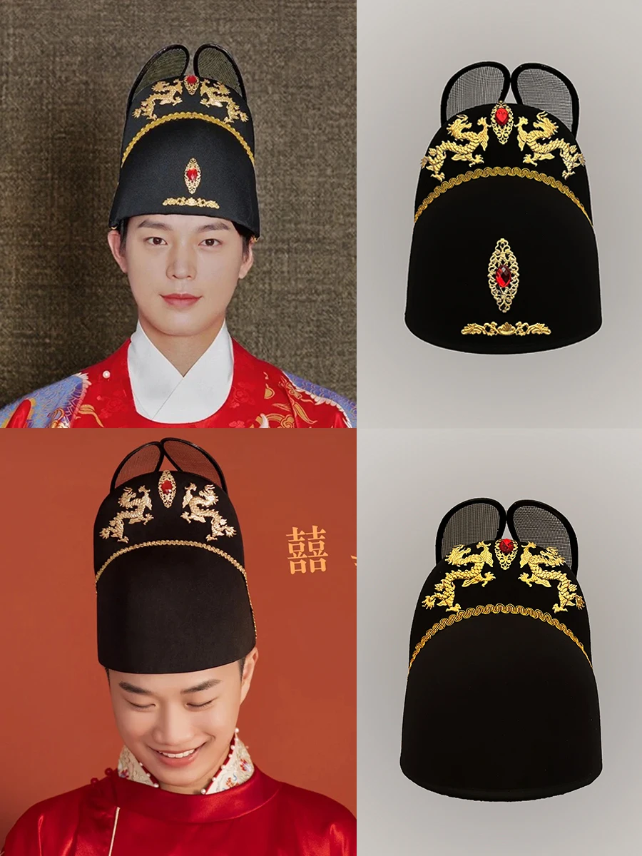 

Emperor's Ming Dynas Uanka Cap Fierman's Costume Wedding Photoaphy om's Hanfu Hat for Men round Top No Brim Woolen