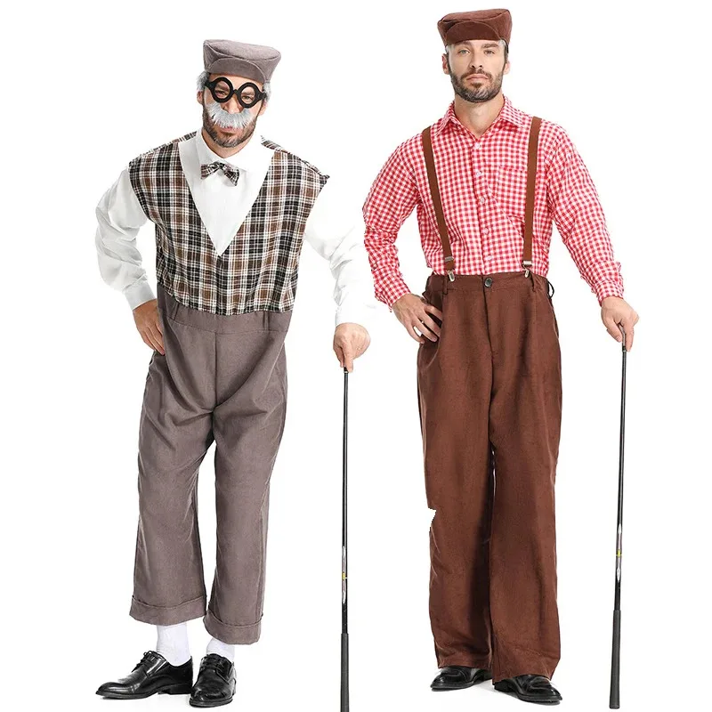

Carnival Halloween Grandpa 100th Birthday Costume Old Man Set With Attachment Cosplay Fancy Party Dress