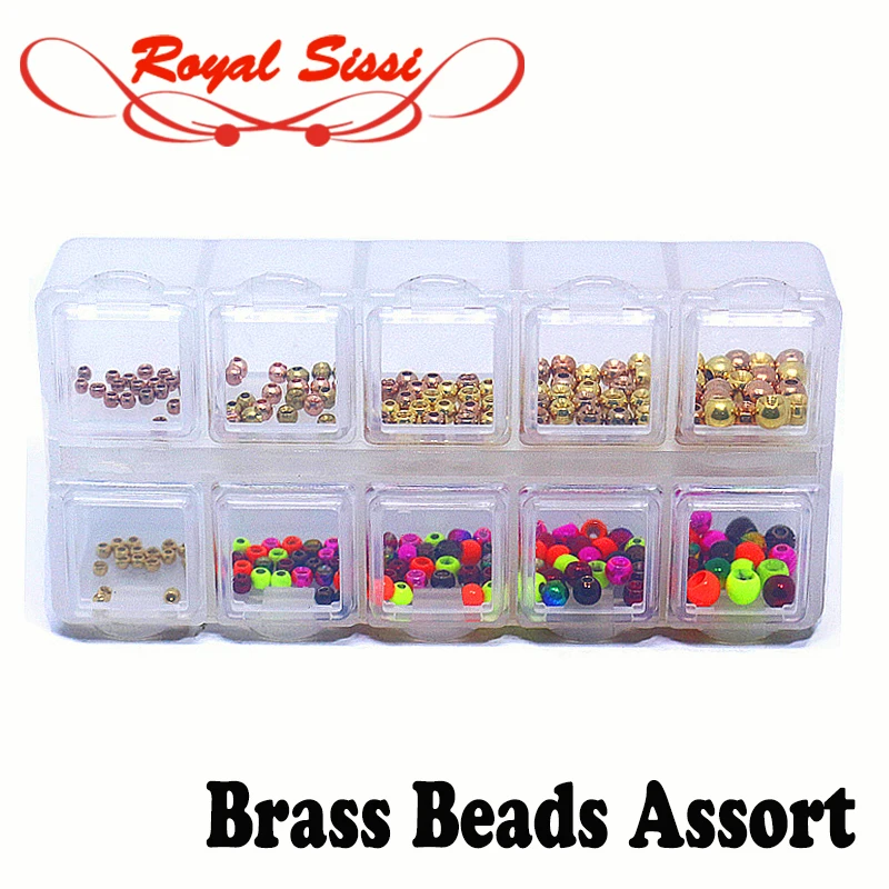 Royal Sissi 210beads boxed fly tying brass headbead 5sizes mix colorful round brass beads trout fishing fly lure tying materials