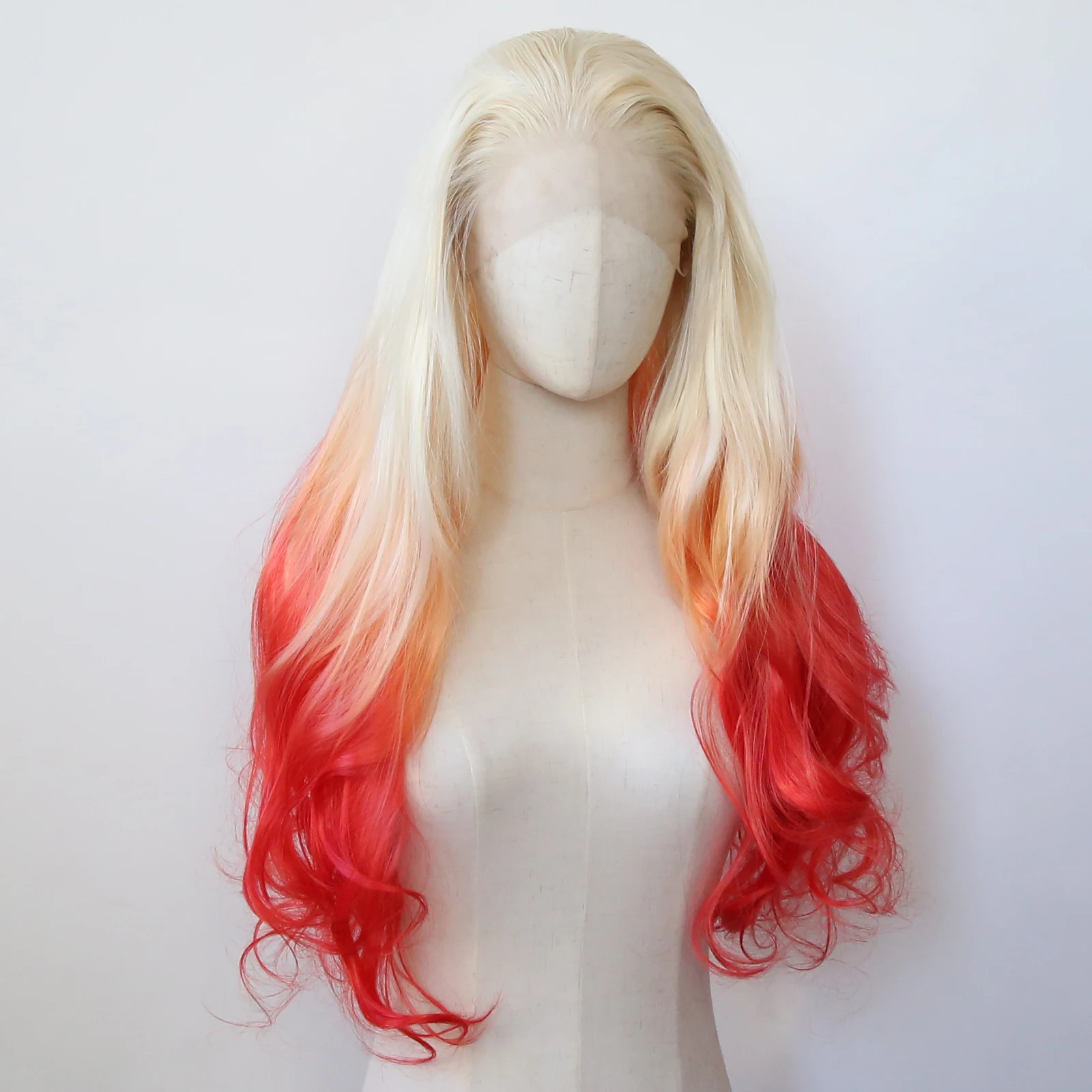 

Blonde Ombre Red Synthetic Lace Front Wig Long Wavy Lace Front Synthetic Wig Pre Plucked Heat Resistant Fiber Hair