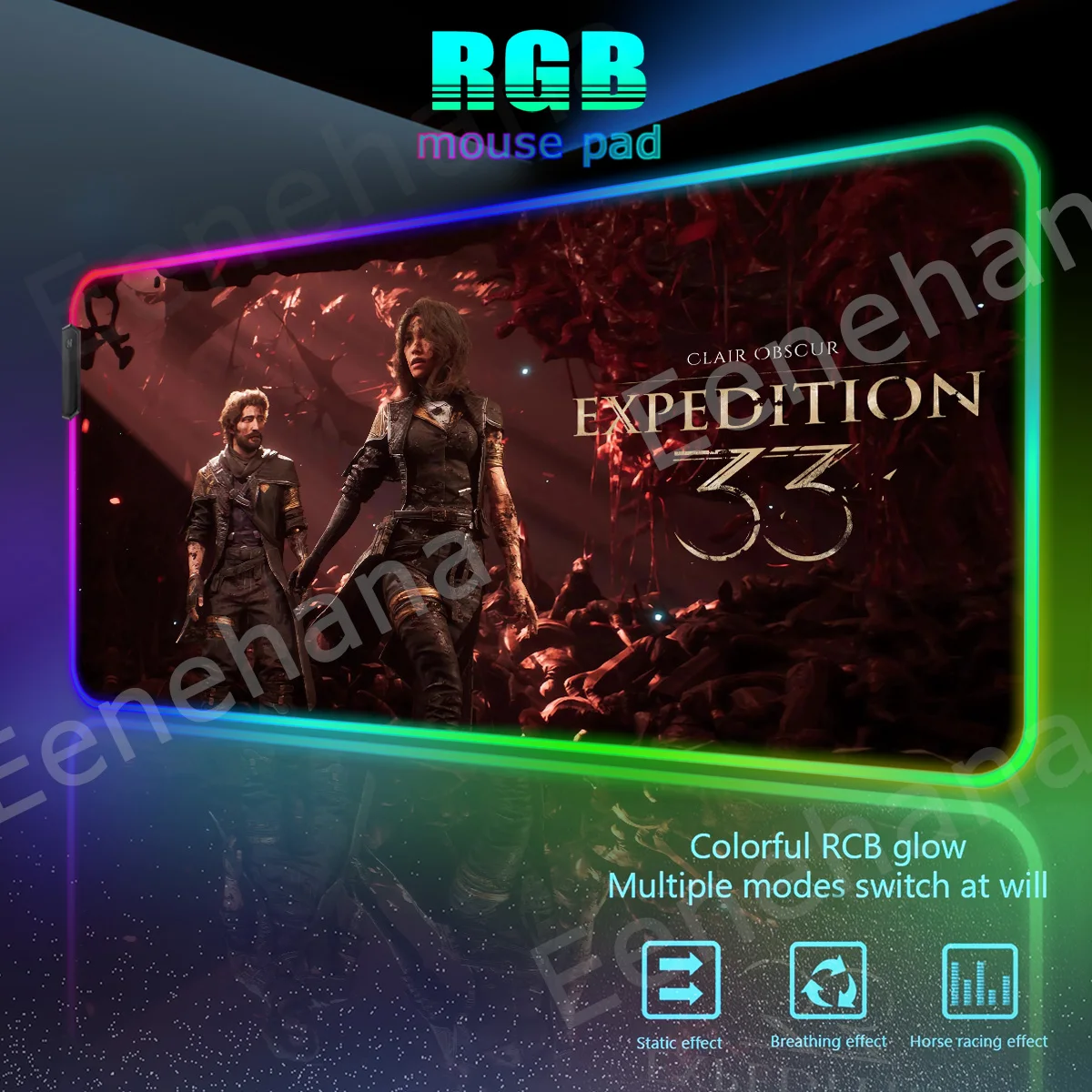 RGB Clair Obscur Expedition 33 Large Black PC Gaming Accessories Mouse Pad Computer Emit Light Gamer Desk LED Xxl Extended Pads