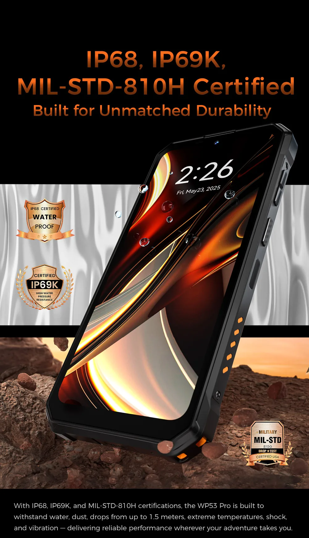 OUKITEL WP53 PRO Rugged Smartphone 50MP 24GB(8+16) 256GB 11000mAh Android 15 Camping Light loudspeaker 6.52" NFC Cell Phone