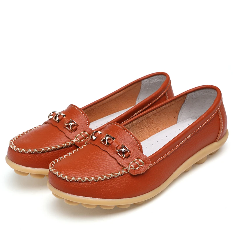 Spring Autumn Genuine Leather Flats Shoes Woman Slip On Casual Walking Shoes Women Breathable Moccasins Women Plus Size Shoes