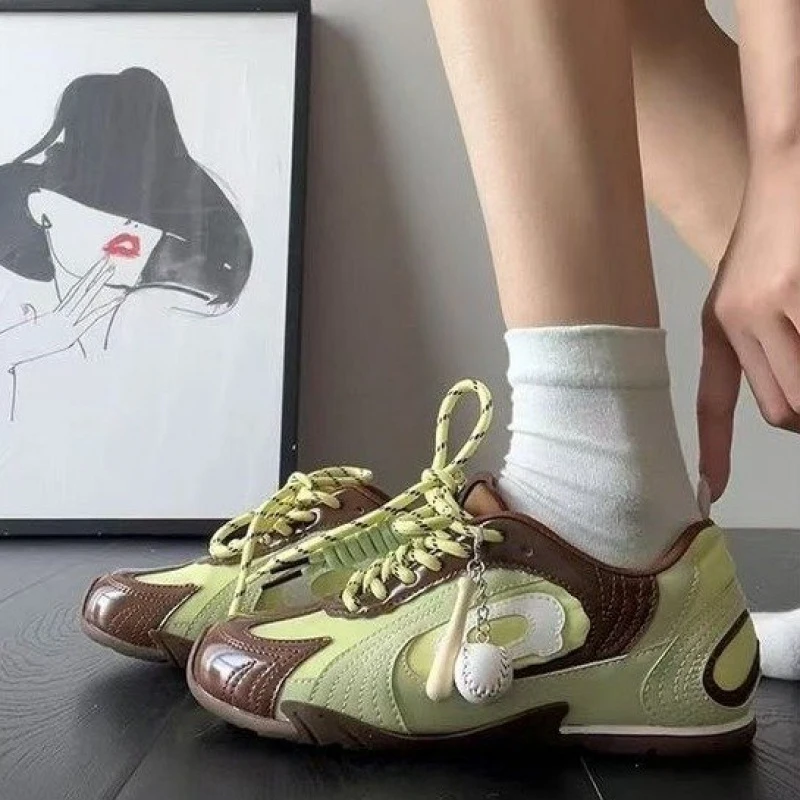 

Ретро-кроссовки с цветными вставками, повседневная обувь на шнуровке, удобная обувь на плоской подошве для женщин