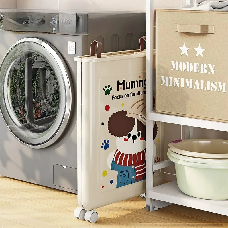 Cute Wheels Laundry Baskets Plastic Narrow Trolley Bin Storage Laundry Hamper Collapsible Large Lavanderia Room Accessories