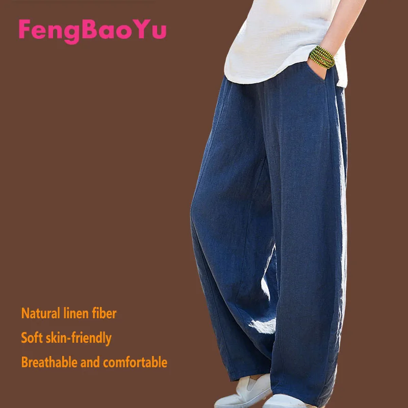 

Fengbaoyu Natural 100% Linen Women's Pants Loose Large-Sized Casual Pants Outdoor Travel, Comfortable Breathable Absorbs Sweat