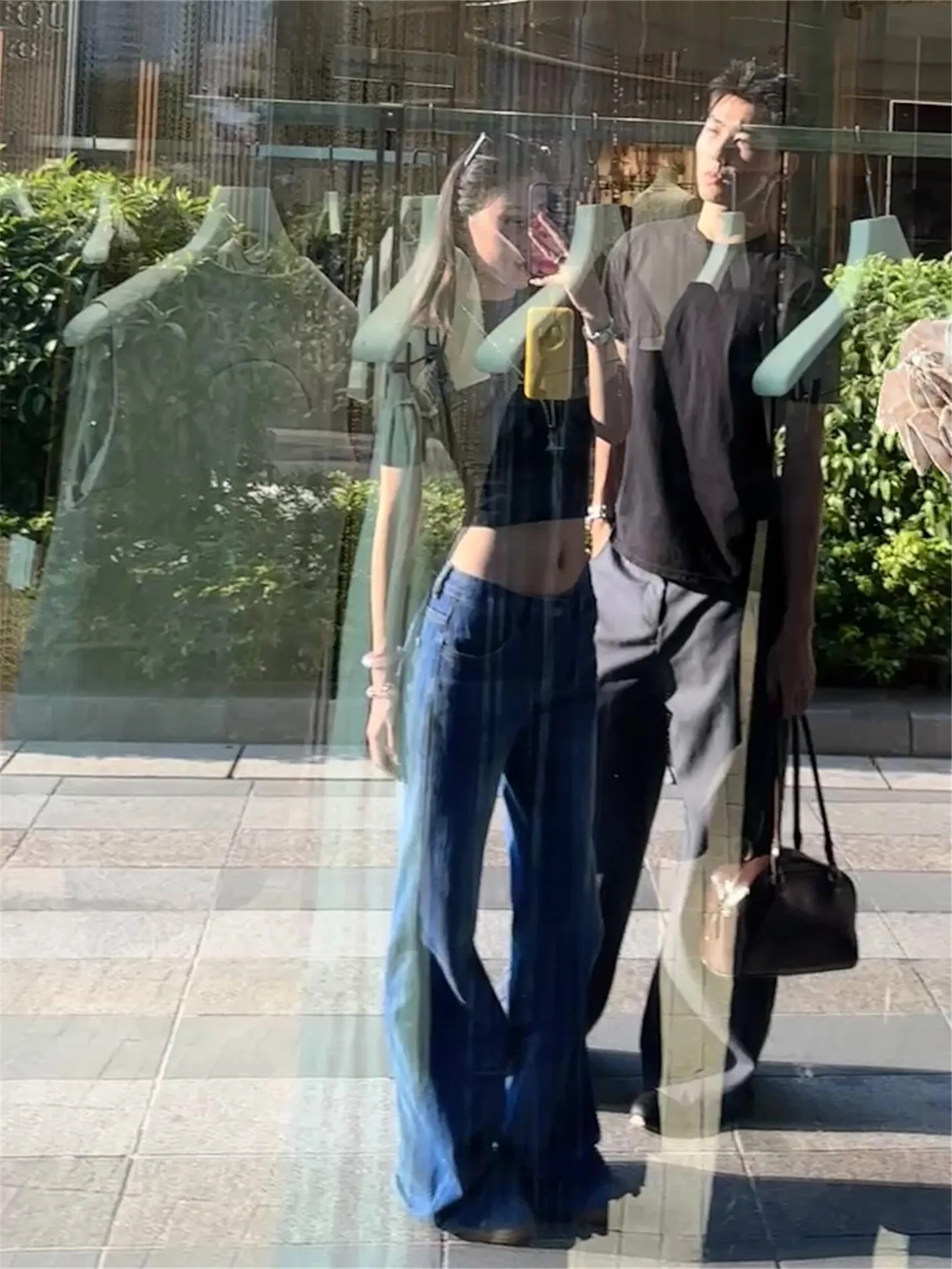 

Low Waist Flared Jeans Women's Summer Loose Drapey Floor-Length Bamboo Fiber Vintage Washed Cotton Wide Leg Pants