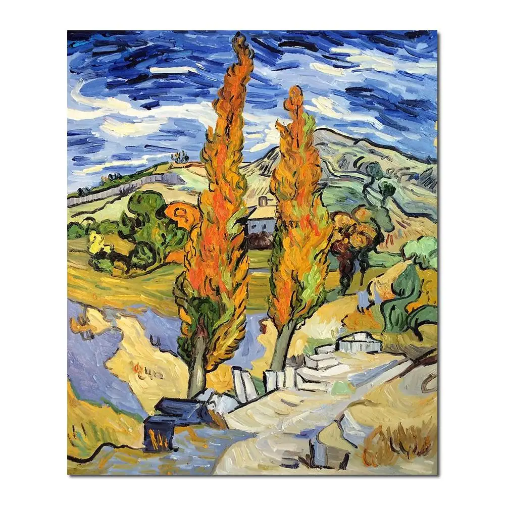 

Handmade Oil Painting Reproduction of Vincent Van Gogh Canvas Art High Quality Two Poplars on a Hill Living Room Decor