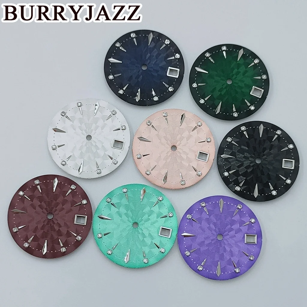 29mm No Logo NH35 Watch Dials - Silver Black Blue Green Brown Purple Pink Fits 3/3.8 O'clock Case with Crown