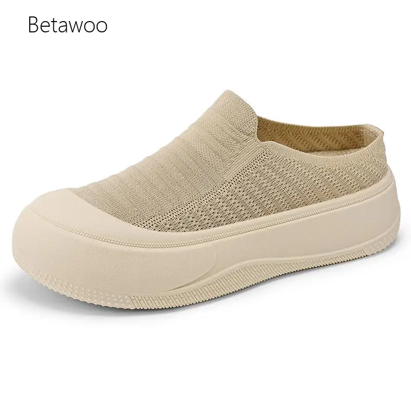 Women's Simple Knit Platform Backless Mule Shoes Versatile Slip-On Daily Casual Sneakers
