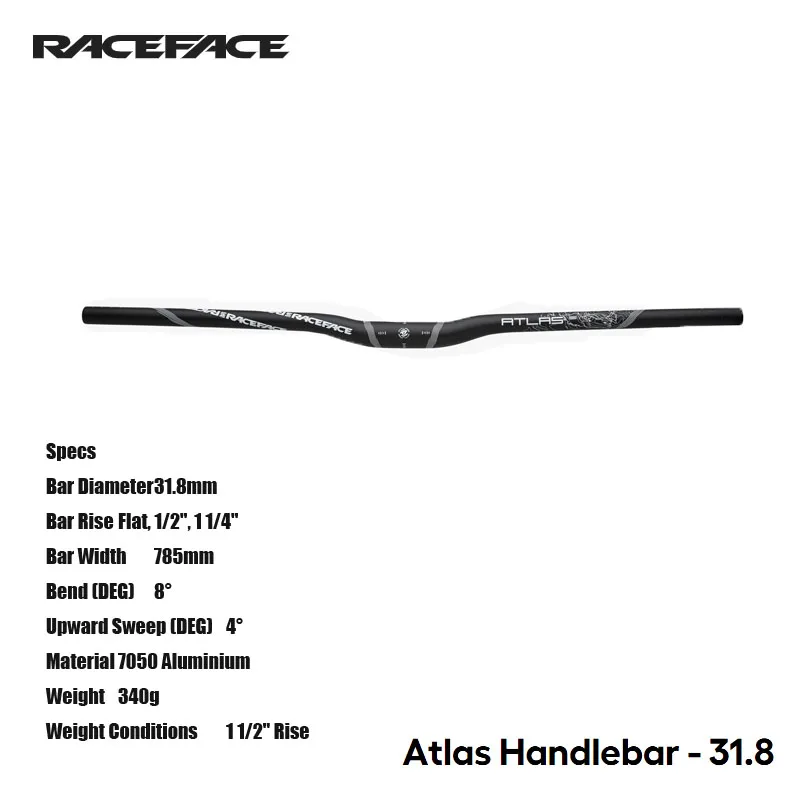 RACEFACE Atlas Handlebar - 31.8 31.8mm Bar Diameter Flat, 1/2\