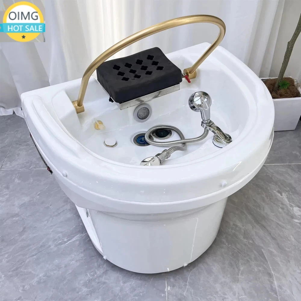 Modern Thai Style Spa Head Water Therapy Beauty Hair Salon White Shampoo Sink with 60L Storage Tank