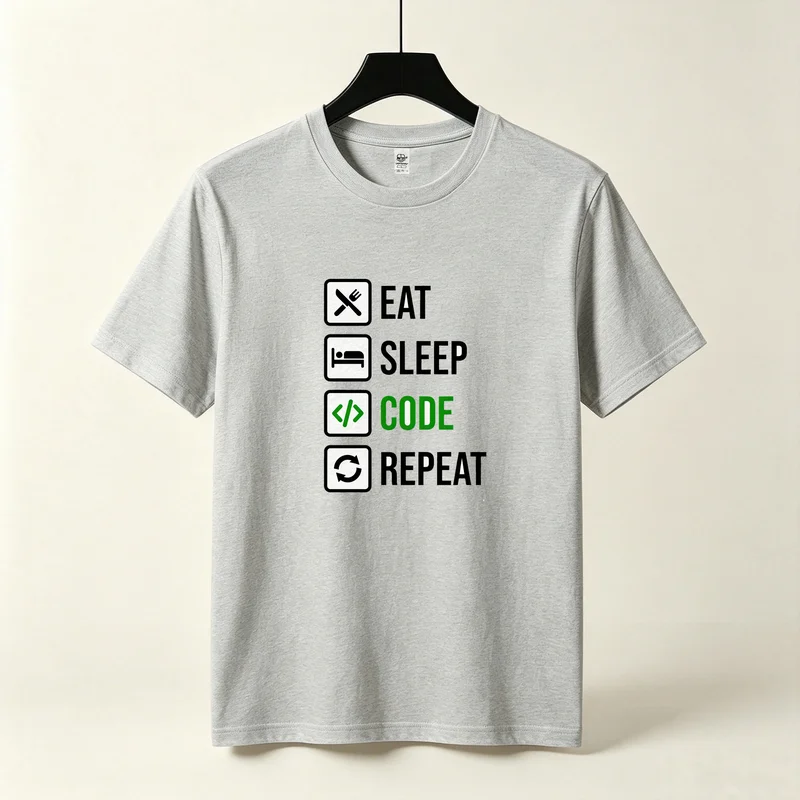 Eat Sleep Code Repeat T-Shirt Coder Life Routine Icon Print Short Sleeve Casual Streetwear White Summer Fashion Tee Y2k Top