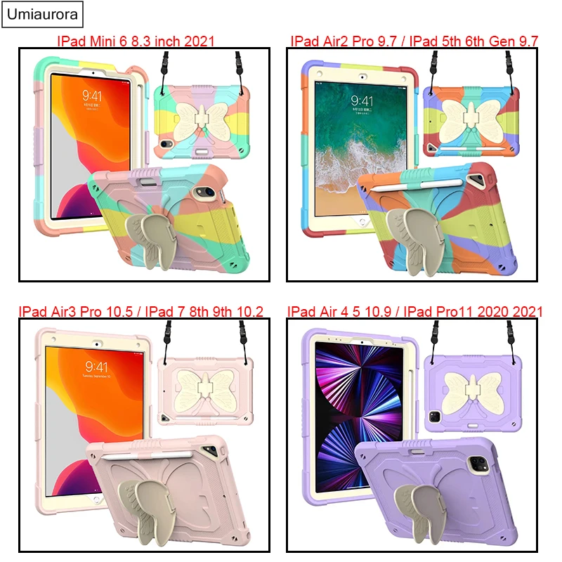 For IPad 9.7 7th 8th 9th 10.2 10th 10.9 11th Gen 11 inch A16 Air 3 10.5 Kids Shockproof Butterfly Tablet Case Stand Rugged Funda
