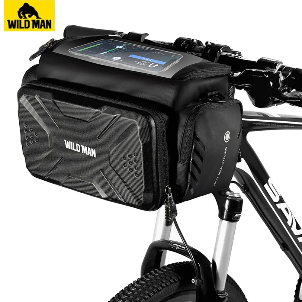 

WILD MAN Bicycle Handlebar Bag Folding Cycling Bag 7" Reflective Rainproof Touch Screen Phone Case Bag Storage Capacity 4L