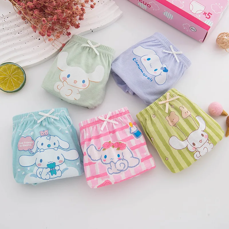 5Pcs Sanrio Cinnamoroll My Melody Kuromi Cartoon Printed Children Underwear Kid Panties Cotton Triangle Breathable Briefs