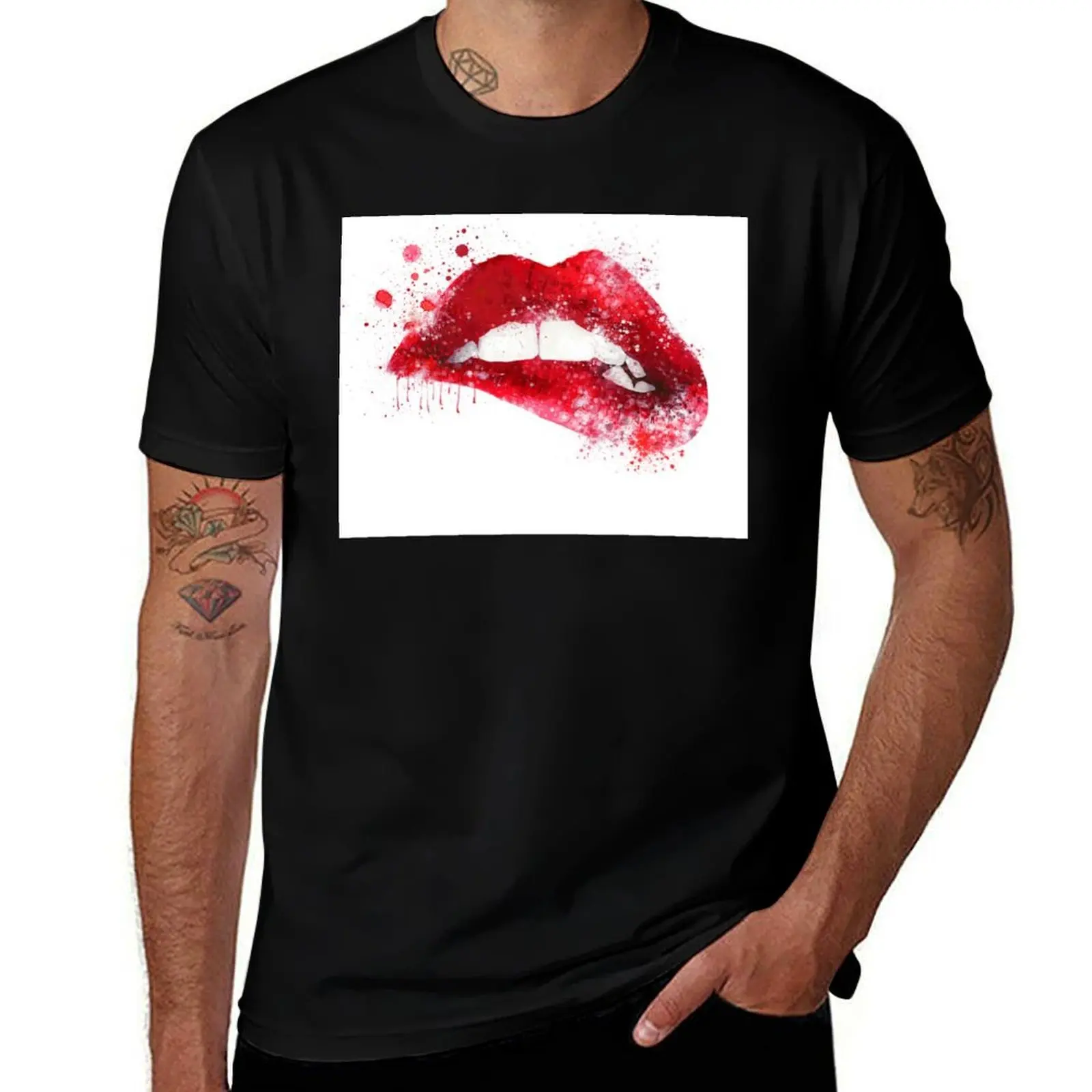 hot lips T-Shirt Soft Stretch Short Sleeve Top T-Shirt