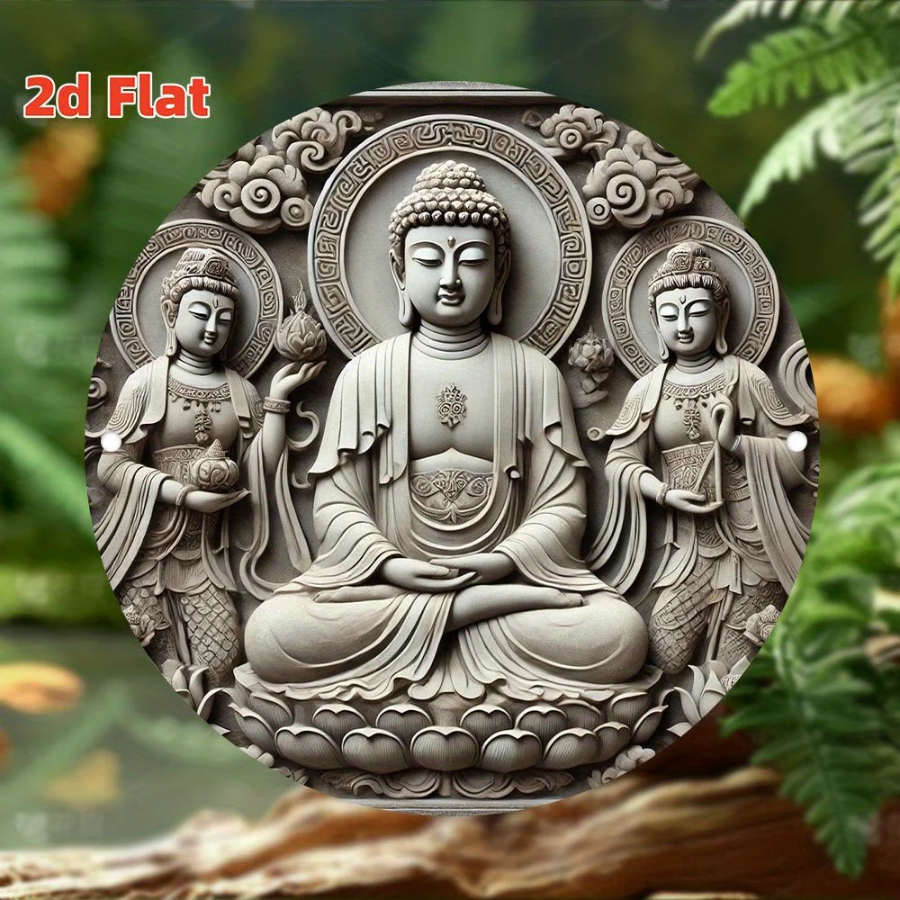 

Vintage Tang Dynasty Carved Metal Tin Sign - Two Bodhisattva Buddha Statue Wall Art, Ornate Decorative Piece, Detailed Carvings