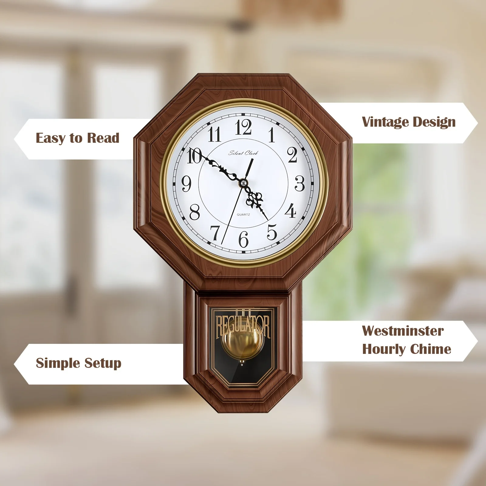 Retro Plastic Pendulum Wall Clock with Bell Sound Striking Clock, evoking vintage charm in any Living Room Home Decor Wall Decor